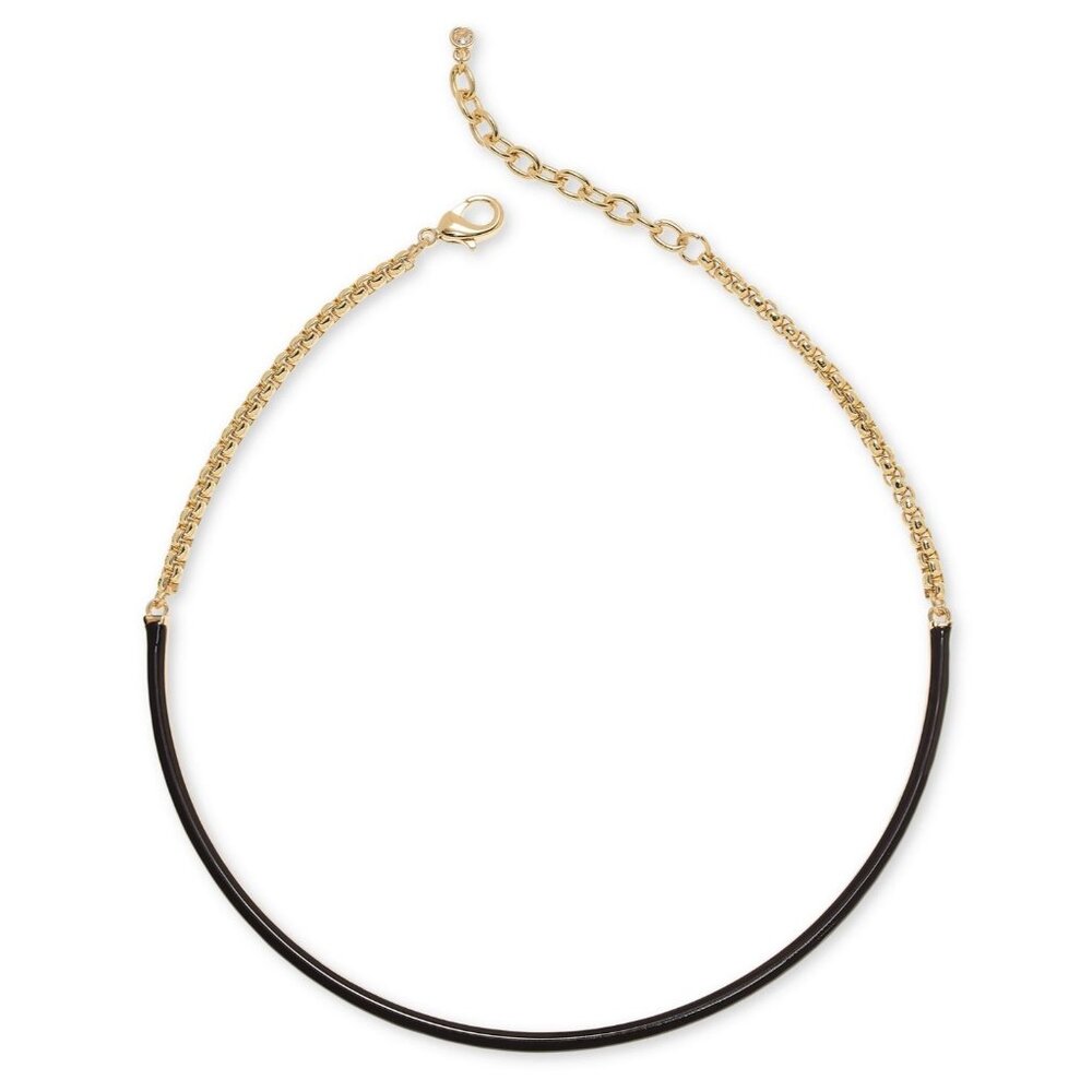 On 34th Gold-Tone Black Enamel Mixed Chain Collar‎ Necklace NWT